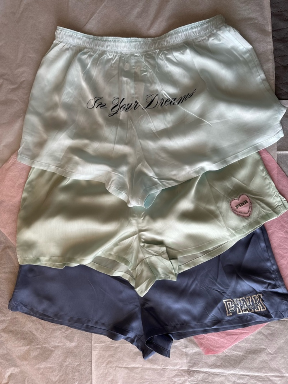 Trío: PINK Victoria's Secret Satin Sleep Shorts
